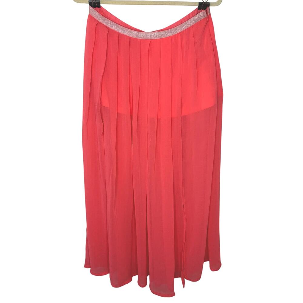 Love Riche Pink Flowy Sheer Maxi Attached Short Slip Silver Shimmer Waist L